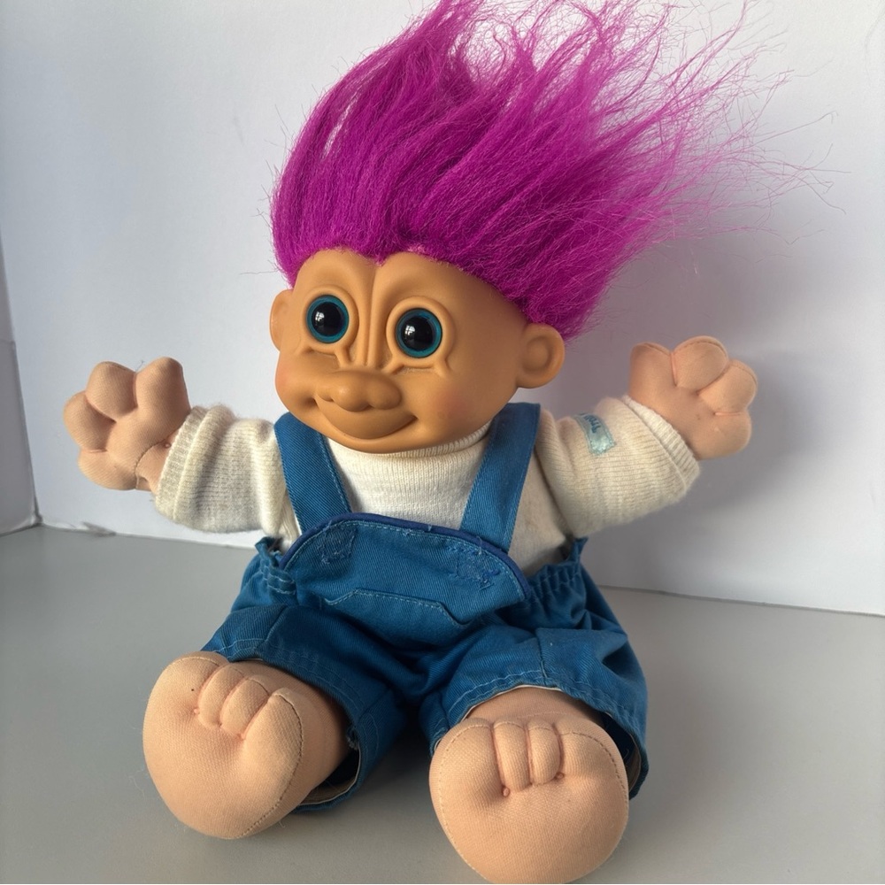 Troll Doll with Purple Hair and Blue Overalls